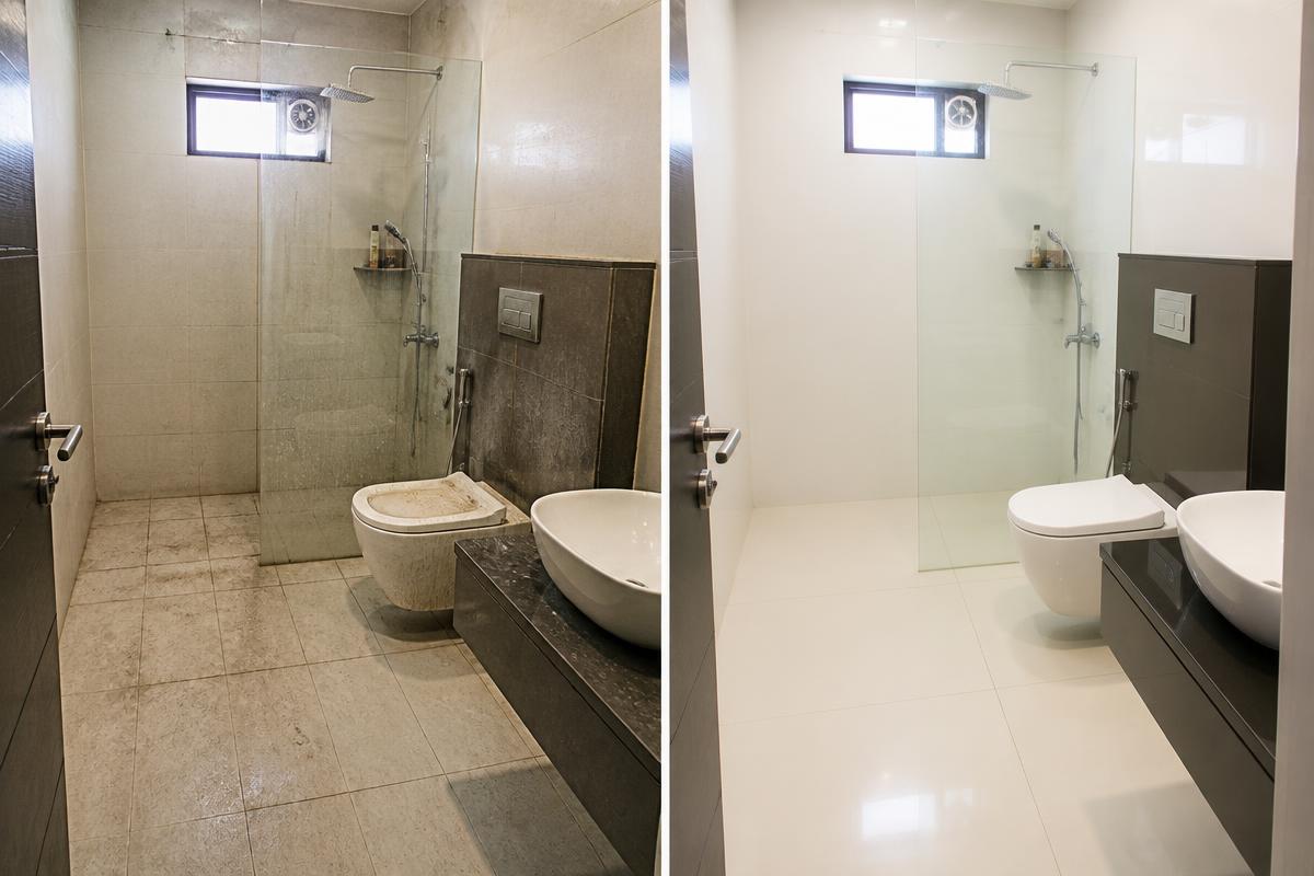 Bathroom cleaning before and after example