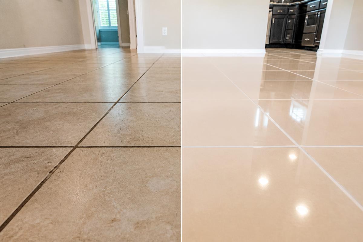 Floor cleaning before and after example