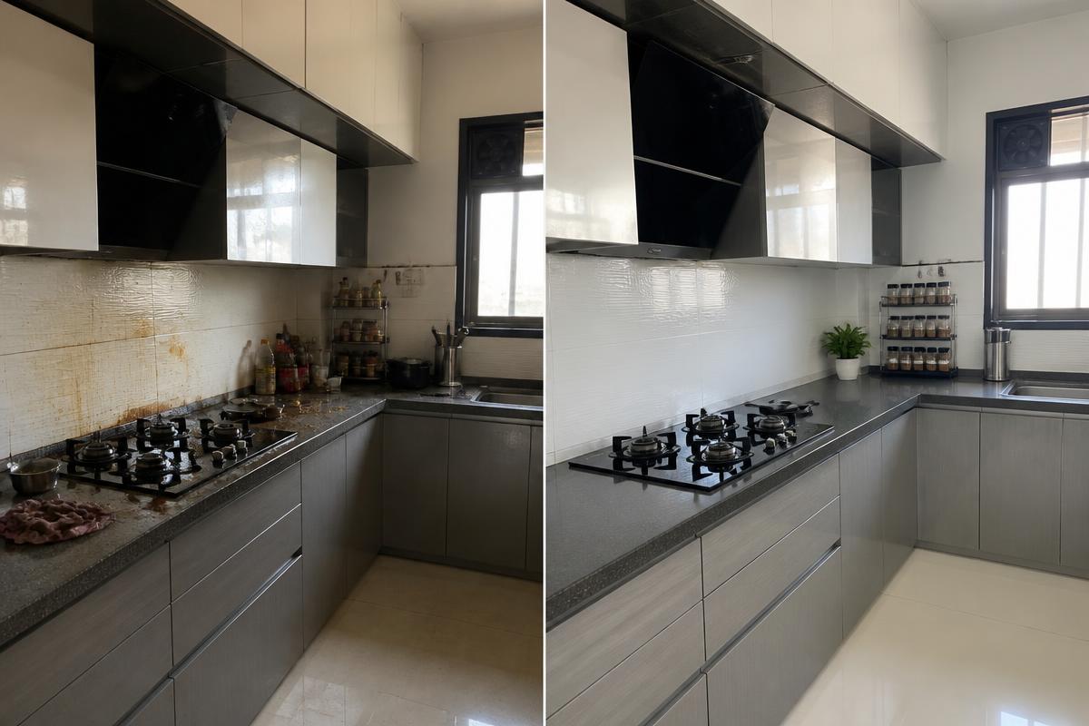 Kitchen cleaning before and after example