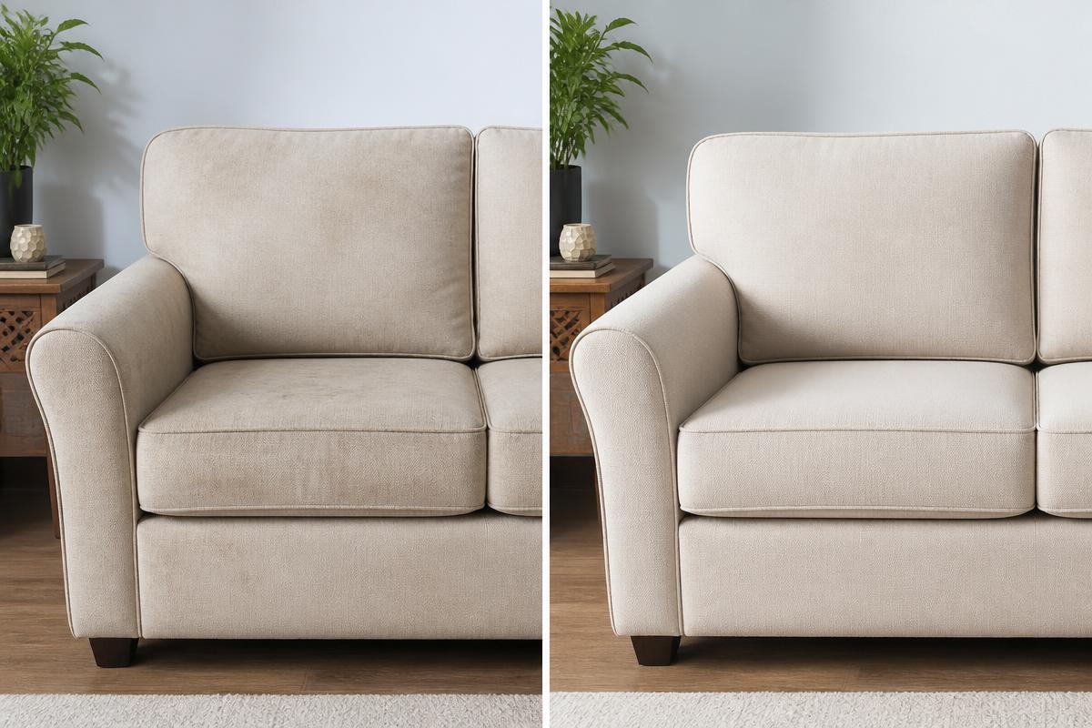 Sofa cleaning before and after example